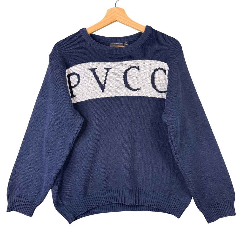 Foray Golf PVCC Navy Blue Cotton Blend Intarsia Knit Sweater Womens‎ Large USA